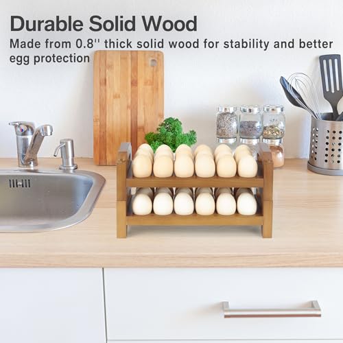 2-Tier Wooden Egg Holder for 36 Eggs, Wooden Egg Holder Countertop with Carry Handle for Chicken, Duck, and Quail Eggs (Stackable) - color: Stackable