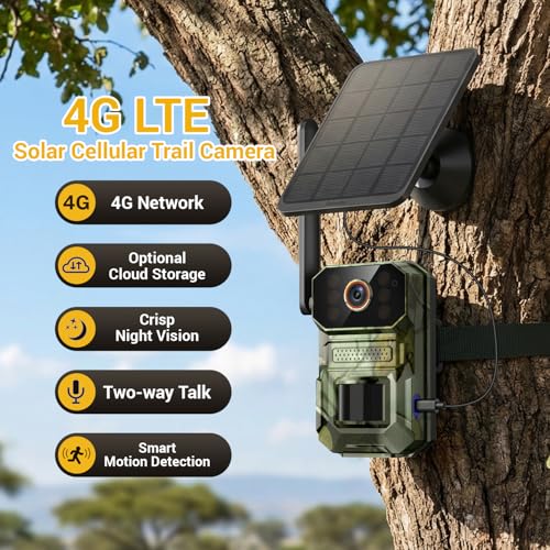 Hubposh 4G LTE Cellular Solar Security Camera | 1080p bullet cam, night vision with motion activated, 2-way talk, IP65 outdoor security, built-in SIM, plan sold separately