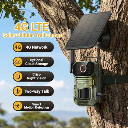 Hubposh 4G LTE Cellular Solar Security Camera | 1080p bullet cam, night vision with motion activated, 2-way talk, IP65 outdoor security, built-in SIM, plan sold separately