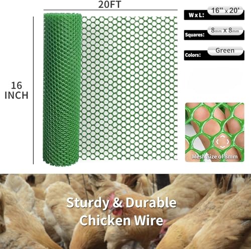 Plastic Wire Mesh Fence 16in x 33Ft Plastic Chicken Wire Mesh for Poultry, Dogs, Rabbit, Snake Barrier & Gardening Versatile Plastic Fencing (16in x 33Ft, Green) - color: Green, size: 16in x 33Ft