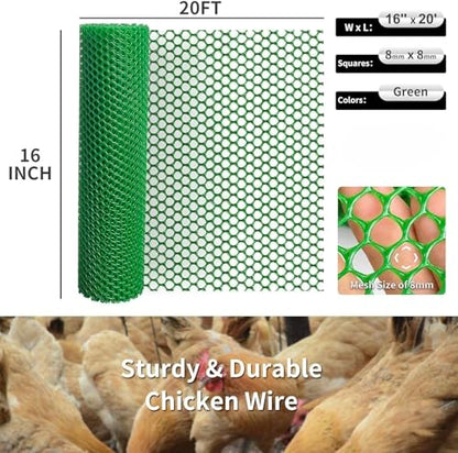 Plastic Wire Mesh Fence 16in x 20Ft Plastic Chicken Wire Mesh for Poultry, Dogs, Rabbit, Snake Barrier & Gardening Versatile Plastic Fencing (16in x 20Ft, Green) - color: Green, size: 16in x 20Ft
