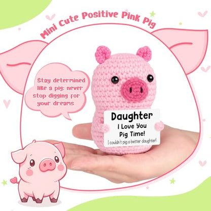 GevGuxLuo Funny Birthday Gifts for Daughter from Mom Dad-Mini Inspirational Positive Handmade Crochet Pink Pig Animal Gifts,Mothers Day Birthday Daughter Gift for Teen Girls Adult Graduation Gift - style: Daughter