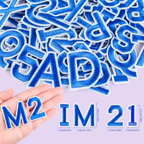 ASTARON 72 Pcs Iron on Letters and Numbers Patches, 1.5 Inch Letters A-Z Numbers 0-9 Embroidered Applique Patches Alphabet Cloth Patch for Clothes, Bags, Socks, Jeans, Hat, DIY Accessories(Blue) - color: Blue