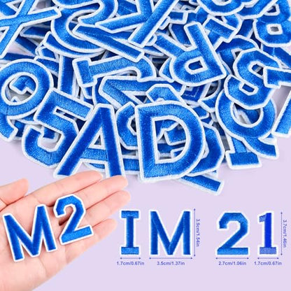 ASTARON 72 Pcs Iron on Letters and Numbers Patches, 1.5 Inch Letters A-Z Numbers 0-9 Embroidered Applique Patches Alphabet Cloth Patch for Clothes, Bags, Socks, Jeans, Hat, DIY Accessories(Blue) - color: Blue