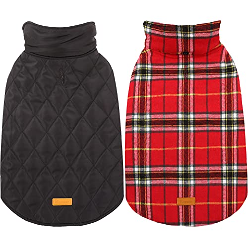 Kuoser Warm Dog Coat, Waterproof Dog Coats for X-Small Dogs, Adjustable Durable Doggie Winter Jacket Reversible Cozy Puppy Cold Weather Apparel from Small to Large Breed, Bright Red XS - color: Bright Red, size: X-Small (Pack of 1)
