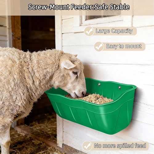 Hanging Goat Feeders,Chicken Feeder Waterer,Large Feed Trough 7.5 Quart 2 Pack,Hanging Fence Feed Trough for Poultry Livestock,Green - color: Green, size: 7.5 Quart (2 Pack)