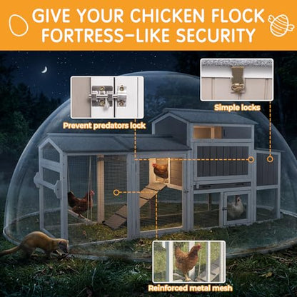 Chicken Coop with Run, Weatherproof Mobile Chicken Tractor Hen House with Wheels, Nesting Box, Roosting Bars, Pull-Out Tray, Asphalt Waterproof Roof & Fun Swing for Chickens Quails Gray - color: Grey