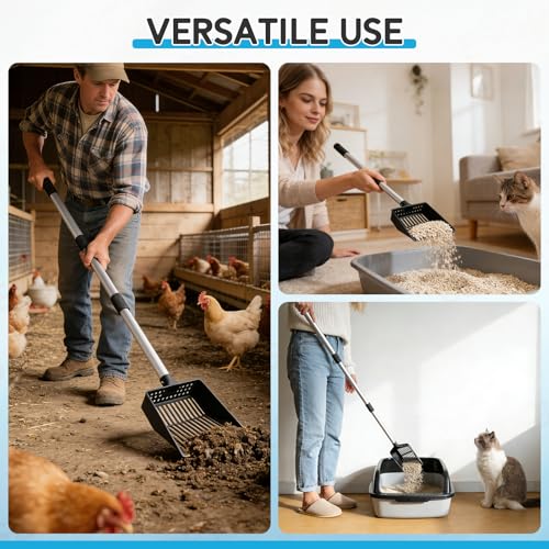 Cat Litter Scoop, Deep Shovel with Metal Long Handle, 21"-39.5" Telescopic & Adjustable Heavy Duty Fast Sifting Shovel Kitty Litter Scooper for Sifting Cats Litter - size: 21-39.5 inch