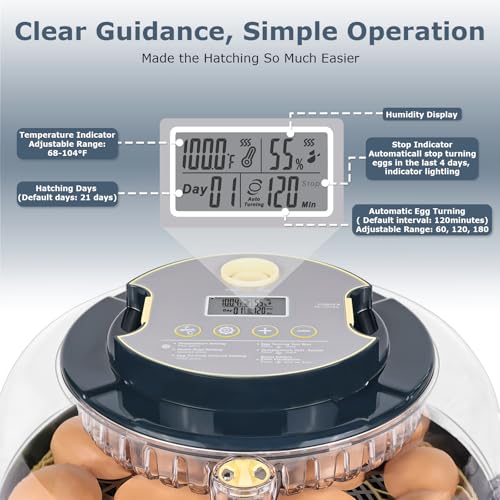 Incubators for Hatching Eggs, 18 Eggs Incubator with Egg Candler, Auto Egg Turner, Temp & Humidity Control, Hatch Day, Auto Water Refill, 2 Size Egg Tray, 360° Viewing for Chicken, Duck, Quail - size: 18 Chicken Eggs