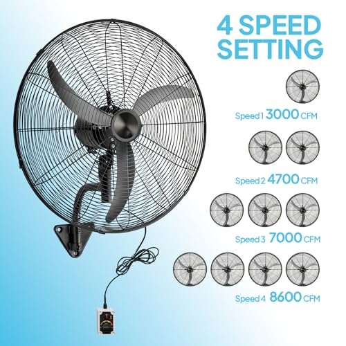 Bonnlo 30-inch Wall Mounted Fan with BLDC Motor & Remote Controller, High Velocity Outdoor Fan with Wired Remote, 4-Speed Industrial Wall Fan, Oscillating Wall-mount Fan for Garage, Gym, Patio - size: 30“
