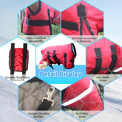 Winter Goat Blanket with Adjustable Belly Wrap for Teenage Lambs (4-8 Months), Adult Goats, Sheep, Medium/Large Breed Dogs, Calves & Mini Pigs, 1680D Water Resistant, 150g 【25.5” Back】 - color: Red, size: Small