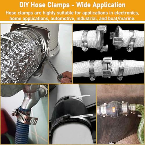 Hose Clamps Stainless Steel, Hose Clamp Assortment Kit, 32.81FT DIY Large Adjustable Worm Gear Metal Clamps Fuel Line Clamp with 40 Fasteners for Plumbing, Water Pipe, Radiator, Automotive, Mechanical - size: 2 Set - 10 m Metal Strap + 40 Fasteners