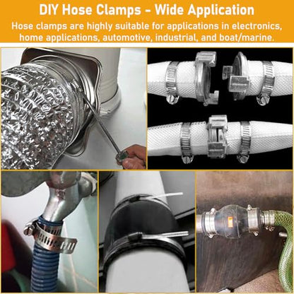 Hose Clamps Stainless Steel, Hose Clamp Assortment Kit, 32.81FT DIY Large Adjustable Worm Gear Metal Clamps Fuel Line Clamp with 40 Fasteners for Plumbing, Water Pipe, Radiator, Automotive, Mechanical - size: 2 Set - 10 m Metal Strap + 40 Fasteners