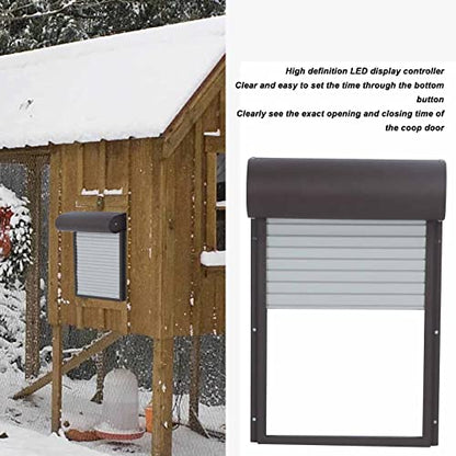 Farm Automatic Door, Timer Control Light Sensor Iron Sheet Metal Chicken Coop Door with Remote Controller for Chicken, Duck, Goose, Easy Installation, Brown