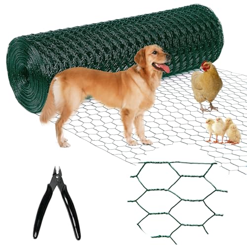 Chicken Wire 24inx150ft, Premium Chicken Wire Fencing, Chicken Wire Mesh, Green PVC Coated Metal Wire Fence, Galvanized Poultry Netting Barrier for Floral Arrangements/Craft Projects//Rabbit - color: Green, size: 24inx150ft