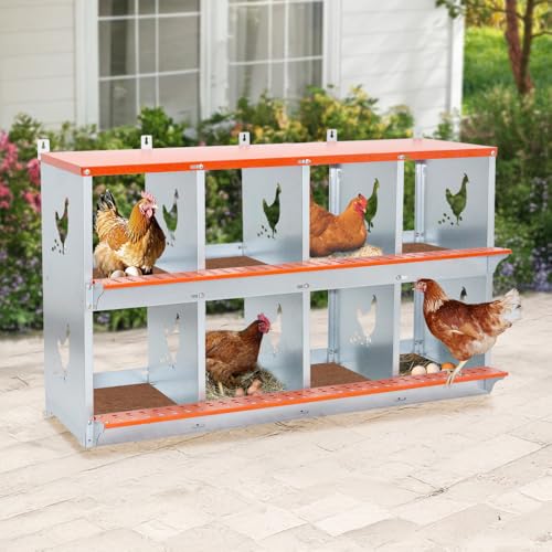 Heavy-Duty Wall-Mounted Metal Nesting Box for Backyard Chickens and Ducks with Ventilation and Easy Egg Access (8-Orange)