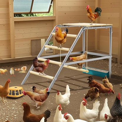 TrailBlaze Chicken Perch with Ladder, Swing & Food Box – Durable Non-Slip Roosting Bars for Coop, Promotes Healthy Activity, Easy Assembly & Cleaning, Outdoor Poultry House Accessory, Size: - size: 40"L x20"W x28"H