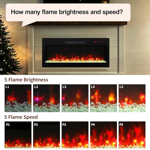 36" Electric Fireplace, Wall Fireplace Electric with Remote Control, 16 Adjustable Flame Colors, Freestanding/Wall Mounted/Recessed, 1400W Fireplace Insert Heater, Timer, Thermostat - size: 36 Inch Standard