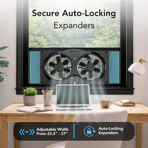 Comfort Zone 9-Inch Reversible Twin Window Fan with Remote Control – 3-Speed Dual Blade Fan with Exhaust, Cooling & Circulate Modes, Expandable Width 23.5" to 37", Removable Bug Screen & Tabletop Feet - color: Black, size: 9 inch (3-Speed w/Remote)