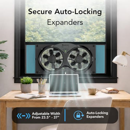 Comfort Zone 9-Inch Reversible Twin Window Fan with Remote Control – 3-Speed Dual Blade Fan with Exhaust, Cooling & Circulate Modes, Expandable Width 23.5" to 37", Removable Bug Screen & Tabletop Feet - color: Black, size: 9 inch (3-Speed w/Remote)