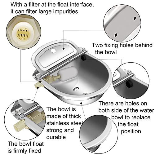 Automatic Animal Drinking Water Bowl, Stainless Steel Automatic Water Dispenser for Dogs Horses Goats, Livestock Waterer Water Trough with 2 Float Valves, Hose