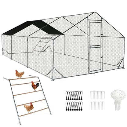 XCL Large Metal Chicken Coop, 13×10×6.5FT Walk-in Chicken Run, Spire Roof Poultry Cage with Waterproof Anti-UV Cover, Roosting Perch Outdoor Backyard Farm Enclosure for Duck Chicken (3-Unit Coop) - size: 3-Unit Coop