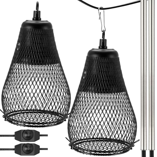 Retisee 2 Pcs Reptile Heat Lamp Cap Reptiles Anti-Scald Lampshade with Power Switch and Anti-bite Hook for Lizards Snakes Chicks, Bulb 100w Not Included