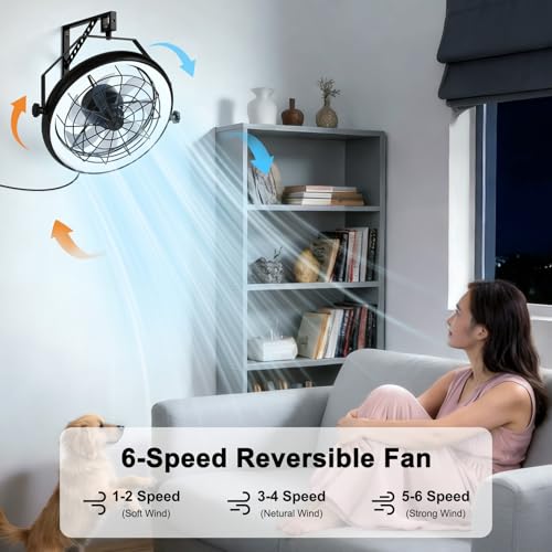 23" Wall Mount Fan with Light,3 CCT, Dimmable,Quiet 6 Speed Wall Mounted Fan with Remote/App Control, Timer, 360° Adjustable Tilt Plug in Wall Fan for Garage,Patio,Tool Room,Home - size: 23"