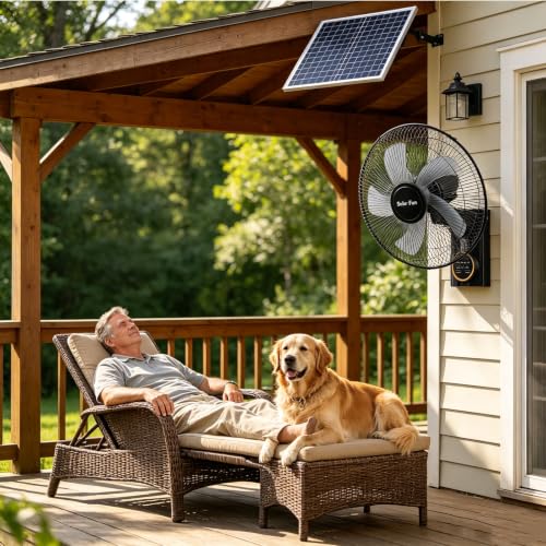 16" Wall Mounted Fans, Solar Barn Fan for Chicken Coop and Greenhouse, Zero Electricity, Solar Powered Fans for Outside, Solar Panel, Power Adapter,16ft Extension Cable AC/Solar Dual Power(1pc) - size: 1pc
