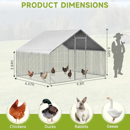 Large Walk-in Chicken Coop with Chicken Run, Galvanized Poultry Enclosure with Waterproof Anti-UV Cover and Security Lock, Ideal for Rabbit, Duck, Backyard and Farm Yard，117.6"×79.2"×79.2" - size: 9.8"L x 6.6"W x 6.6"H