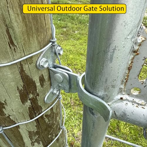 Flat Back Wall Mount Fork Gate Latch for Chain Link Fence, Galvanized Steel with Padlock Hole, Fits 1-3/8" Gate Frame, Includes Screws for Wood Post and Farm Gate (2-Pack)