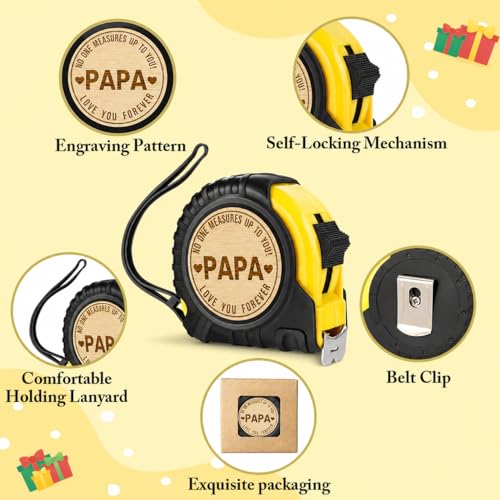 Papa Gifts Fathers Day Christmas Birthday Gifts for Papa Tool Gifts | Woodworker Gifts Carpenter Gifts for Papa No One Measures Up to You Engraved Tape Measure 25 FT - color: Papa