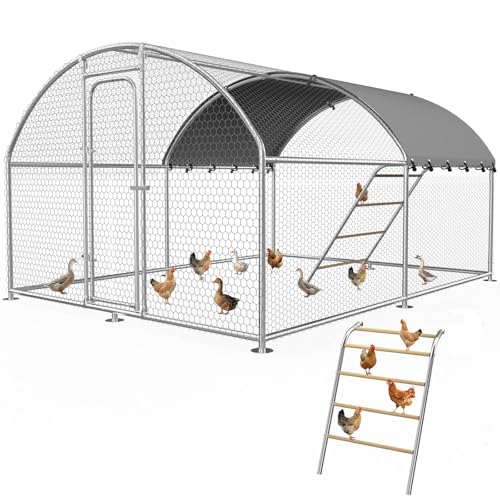 Large Metal Chicken Coop Run with Roosting Perch Waterproof and UV-Resistant Cover,13.2x9.8x6.4 Outdoor Walk-in Chicken Duck Cage Poultry Pen House for Backyard Farm Use,Dome Roof - size: 157.5"L x 118.1"W x 78.0"H