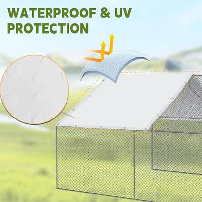 2 Pack Chicken Coop Cover Waterproof, 14.5 * 6.3 FT Chicken Run Cover Coop Tarp with 80 PCS Heavy Duty Zip Ties, Walk-in Chicken Run Pen, Duck Coop Tarp Replacement,White - size: 14.5 * 6.3 FT