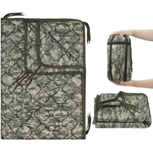 Mirzoyan Woobie Blanket, Military Poncho Liner Camo Insulated Camping Woobie Blanket for Outdoor Hiking (ACU with Zipper) - color: Acu With Zipper