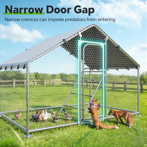 Large Metal Chicken Coop with Roosting Perch, UV-Resistant and Waterproof Cover, Chicken Run Outdoor Walk-in Cage Rabbit Duck Hen House for Yard Farm Use Spire Roof (10’ W x 4.9’ L x 6.4’ H) - size: 59.9"L x 118.0"W x 78.0"H