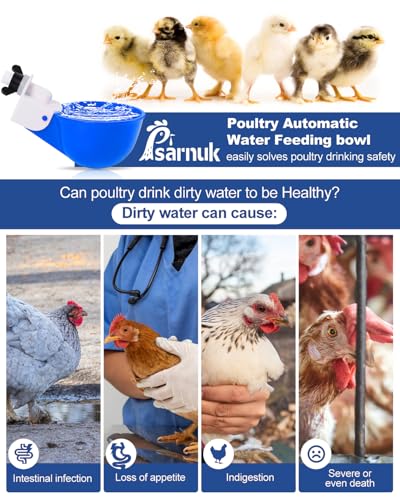 Chicken Waterer Cups (16 Pack) with 3/8" Drill Bit - Blue | Automatic Poultry Drinker Feeder Kit for Chickens, Ducks, Turkeys, Quail, Bunnies | DIY Gravity Fed Bucket Water Dispenser - color: Blue, size: 16 Pack + Drill bit
