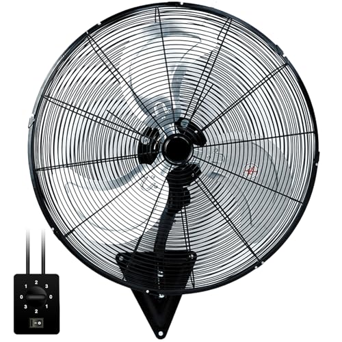24" Wall Mount Fan, 8500CFM Heavy Duty Wall Fan with 3-Speed & Adjustable Tilt, High Velocity Industrial Oscillating Fans for Garage, Factory, Patio, Indoor, Porch, Shop & Commercial Use - ETL Listed - color: 24" Black