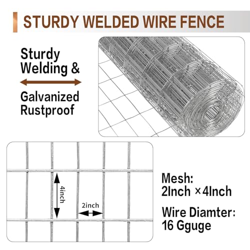 Tongmo 5 ft x 100 ft Galvanized Welded Chicken Wire Fence, 16GA Garden Chicken Wire Fence Roll, Mesh Size 2" x 4"Hardware Cloth, Ideal for Yard Protection and Poultry Netting - color: Galvanize, size: 5ft*100ft