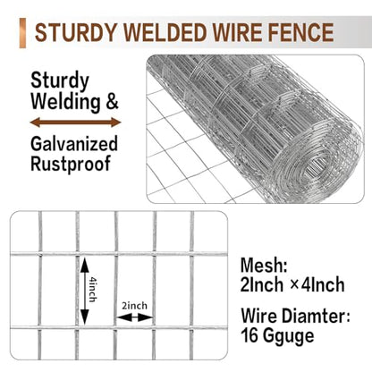 Tongmo 3 ft x 100 ft Galvanized Welded Wire Fence, 16GA Garden Chicken Wire Fence Roll, Mesh Size 2" x 4"Hardware Cloth, Ideal for Yard Protection and Poultry Netting - color: Galvanized, size: 3ft*100ft