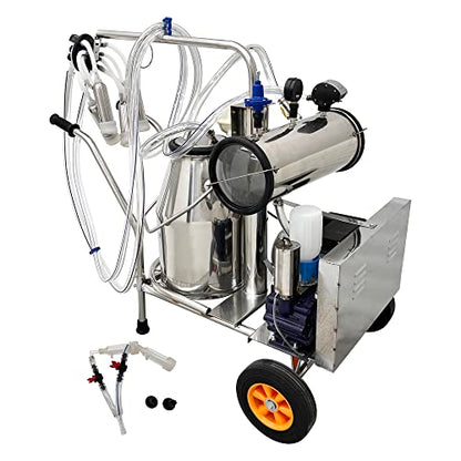 INTBUYING 110V Electric Vacuum Pump Cow Milking Machine Portable Milking Equipment for Cows & Goats with 25L/6.6Gal 304 Stainless Steel Bucket, 1440RPM, 10-12 Cows/Hour Capacity Milker for Farm Use