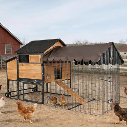 GUTINNEEN Large Metal Chicken Coop with Run, Large Wooden Chicken House with Iron Frame, Weatherproof Roof, Hen House with Pull-Out Tray, Non-Slip Ramp, Ventilation Windows, 85" L - size: 85.6"L x 40.6"W x 48.2"H