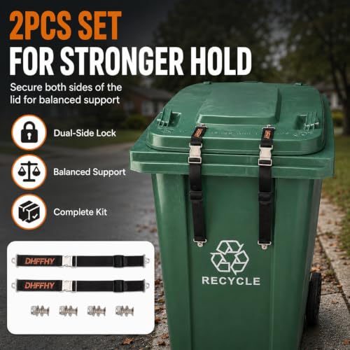 4PCS Heavy-Duty Bear Proof Trash Can Locks - Animal-Proof Lid Straps with Secure Buckle for 28-96 Gallon Outdoor Bins, Anti-Raccoon & Wildlife - size: 4PCS