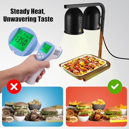 Heat Lamp for Food, with Two 250W Bulbs for Fast and Even Heating, Food Heat Lamp with Adjustable Height Stand, Commercial Food Warmer Lamp for Home, Fast Food Restaurant, Buffet, Bakery Black - color: Black