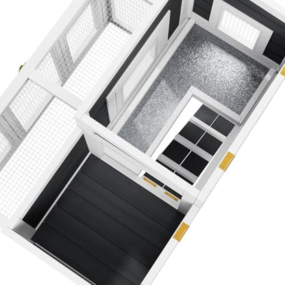 Outdoor Rabbit Hutch, Bunny Cage, Chicken Run Coop Wooden Quail Cage Duck Coop with Ventilating Wire Poultry House for Small Animals (Gray+Black) - color: Gray+Black