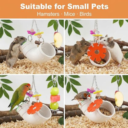 Rat Enrichment Toys, Hanging Foraging Puzzle Slow Feeder for Various Treats, Wide Opening Feeder Rat Cage Accessory for Rats, Mice or Parakeets, Includes Chew Tube