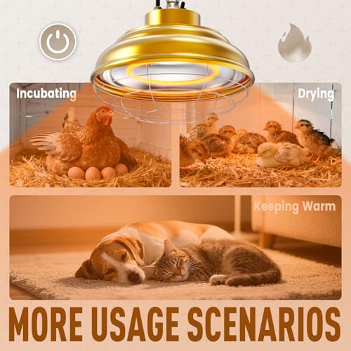 600 Watt Large Heat Lamp for Chicken Coop, Hanging Chicken Coop Heater, Carbon Fiber Bulb Waterproof Coop Heater with 2 Heating Levels, Chicken Warmer Lamp for Indoor Poultry Pet Livestock Greenhouse - size: Large Coop Heater