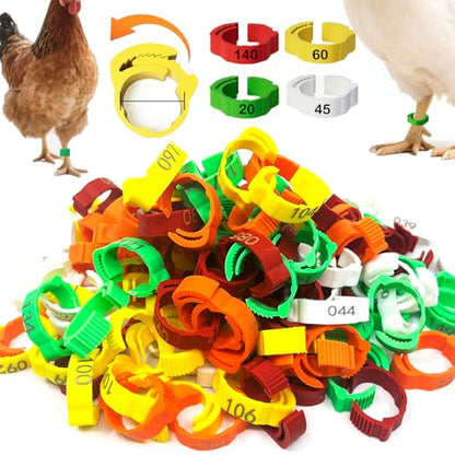 Adjustable 150 pcs Chicken Leg Rings 0.6-0.8in Numbered Chicken Identification Duck Leg Bands for Chicks Pigeon Duck Goose Gamefowl Turkey Clip on Legs Durable Color Poultry Leg Bands 16-20mm