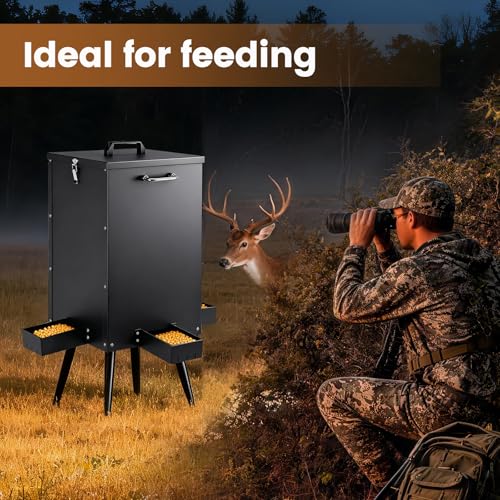 105L Gravity Deer Feeder Automatic Deer Corn Feeder with 4 Feeding Tray Wildlife Game Feeders Galvanized Steel Metal Food Dispenser for Animal Goats, Sheep