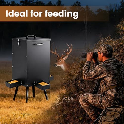 105L Gravity Deer Feeder Automatic Deer Corn Feeder with 4 Feeding Tray Wildlife Game Feeders Galvanized Steel Metal Food Dispenser for Animal Goats, Sheep